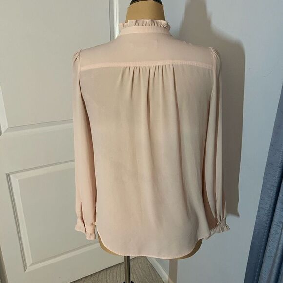Loft Ruffle Light Pink Long Sleeve Blouse Small - Picture 4 of 6